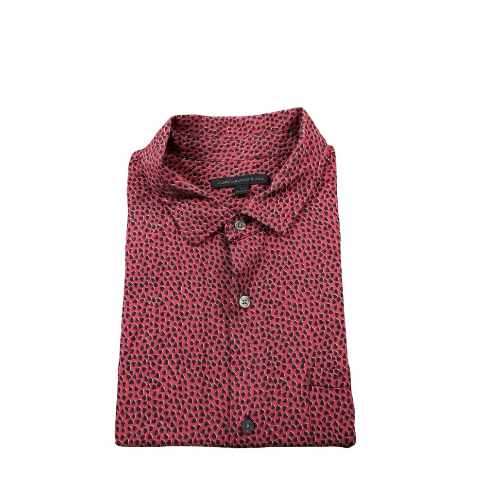 John Varvatos Red Black AOP Viscose SS Button Front Shirt W624W1B Large